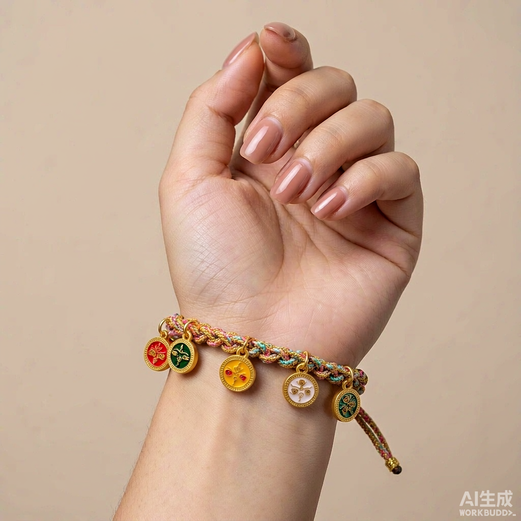 Colorful Braided Cord Bracelet with Round Charms