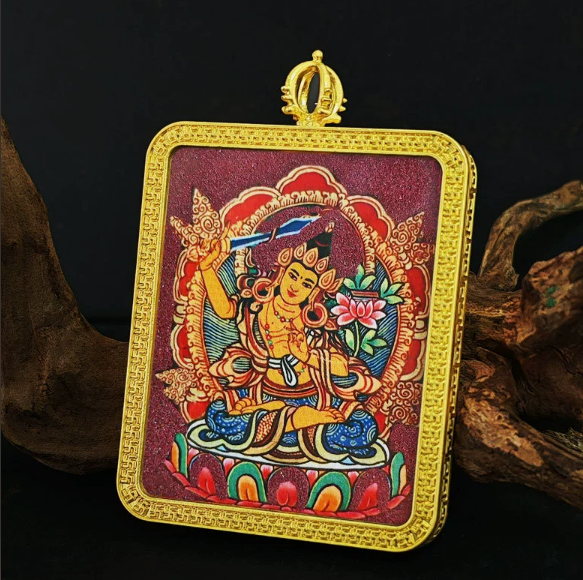 Manjushri Bodhisattva Gold Amulet Pendant